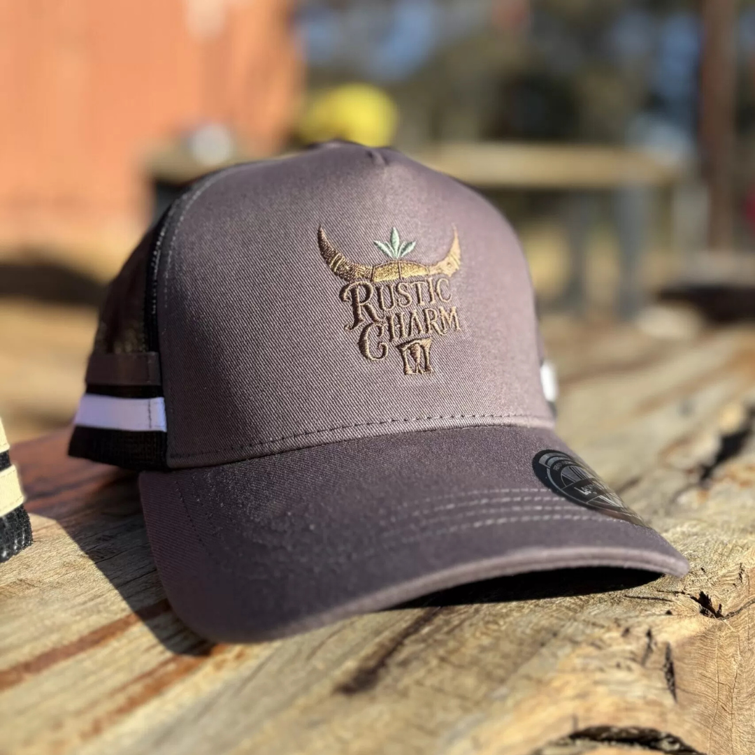 RCA Striped Trucker Cap - CHARCOAL/BLACK/WHTE - EMBROIDERED LOGO