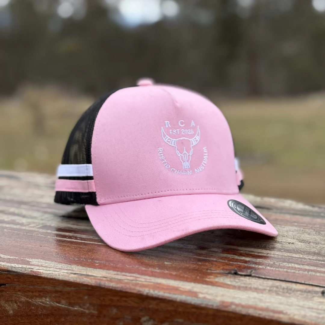 RCA Striped Trucker Cap - PINK/BLACK/WHITE