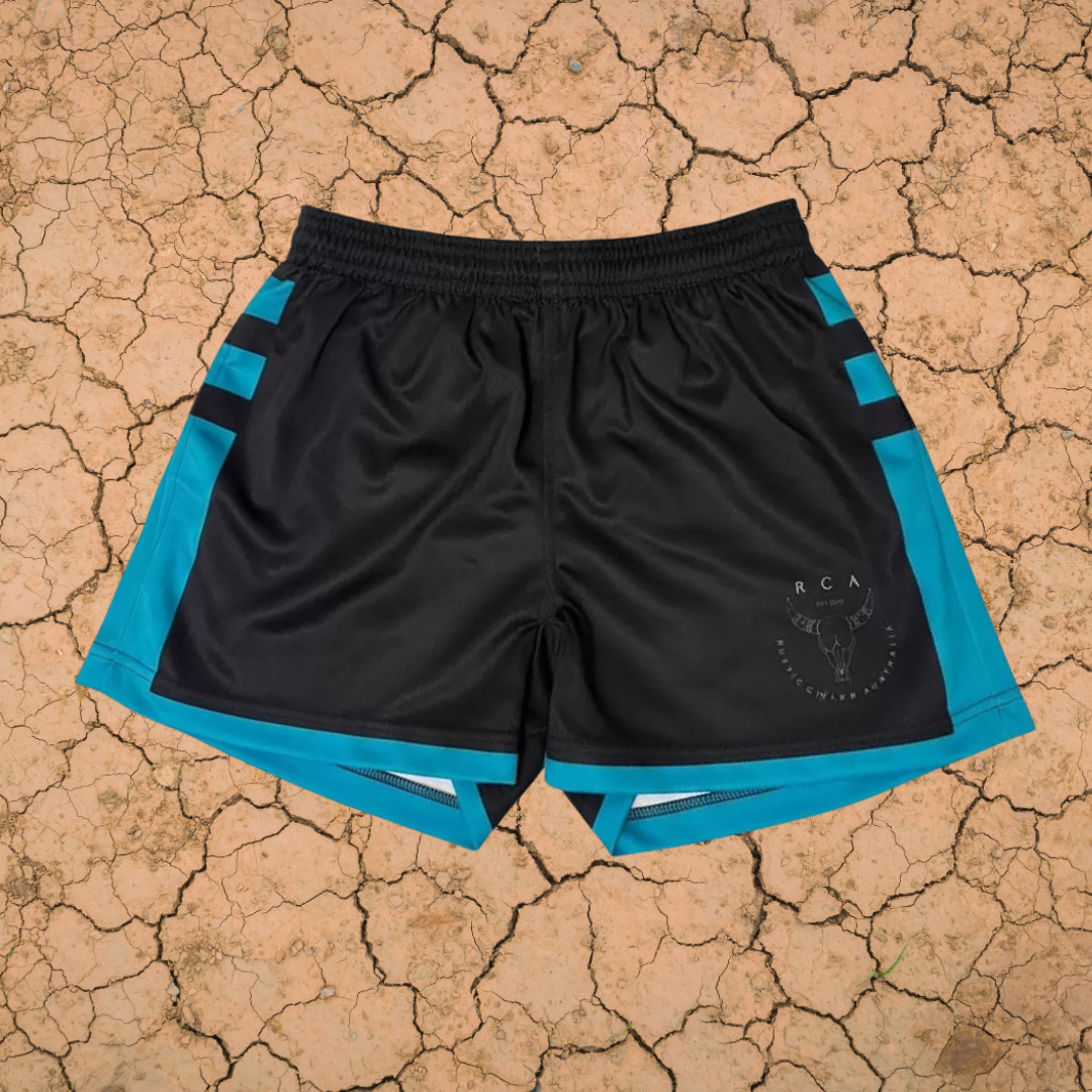 RCA BLACK/TEAL FOOTY SHORTS