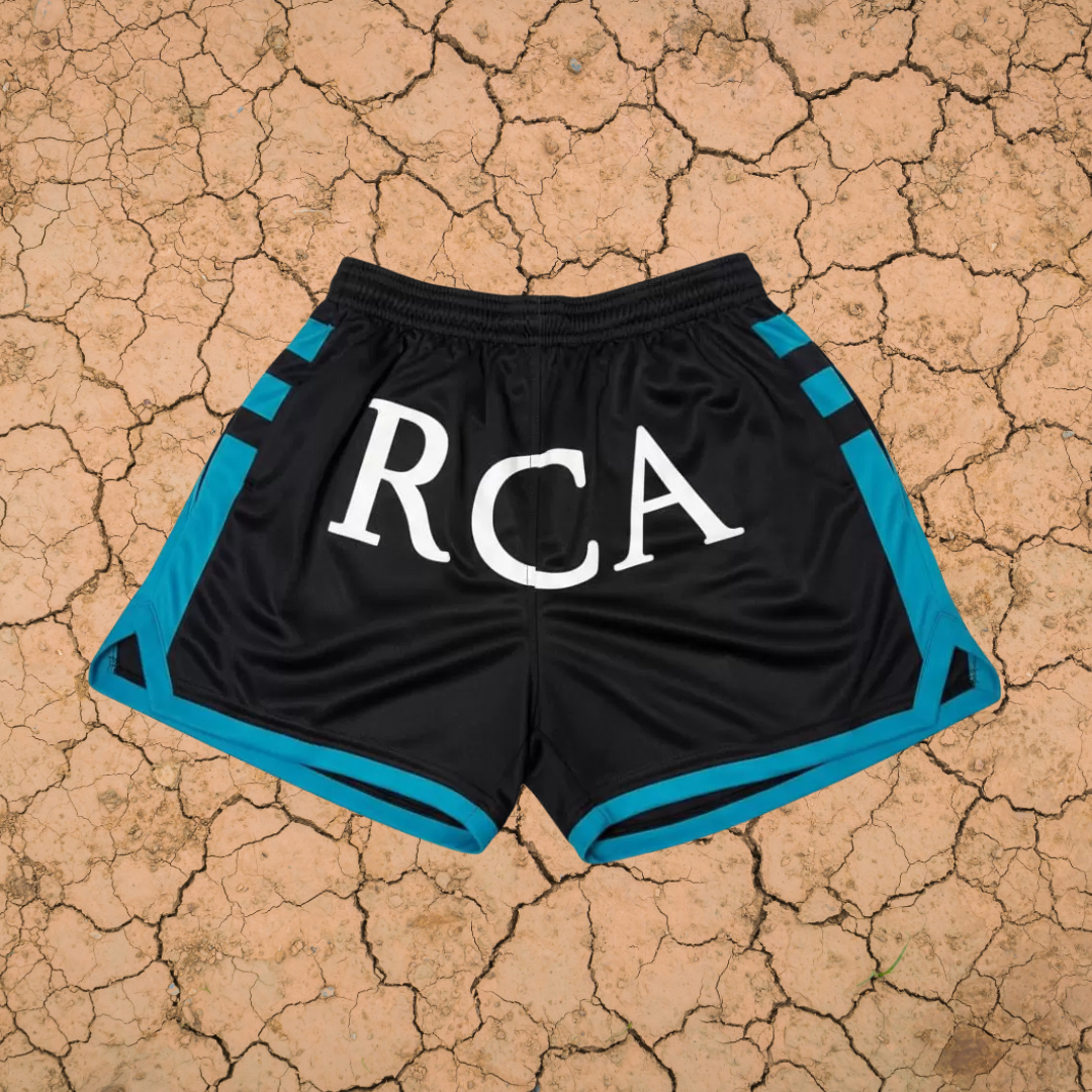 RCA BLACK/TEAL FOOTY SHORTS
