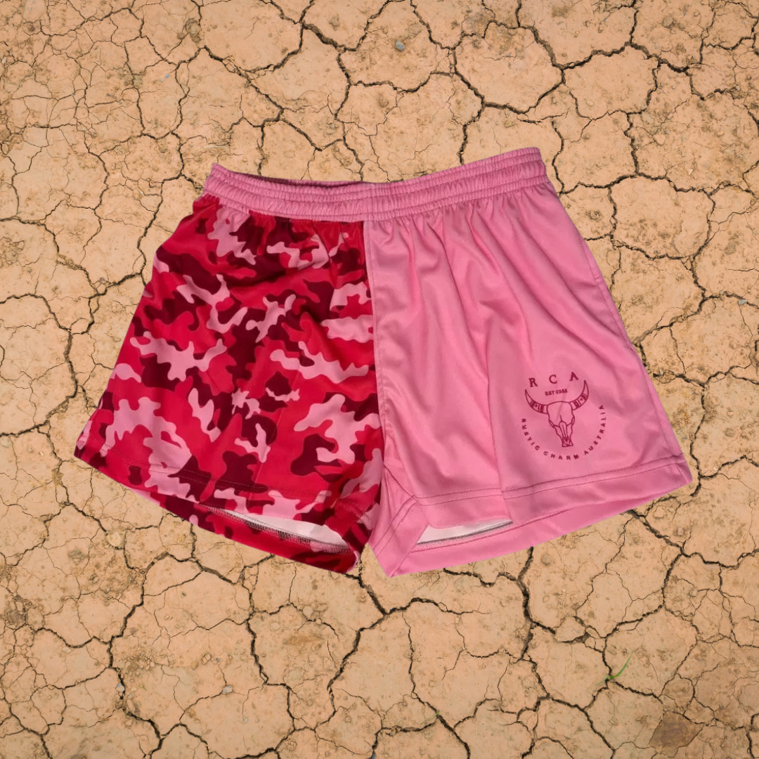 RCA PINK CAMO FOOTY SHORTS