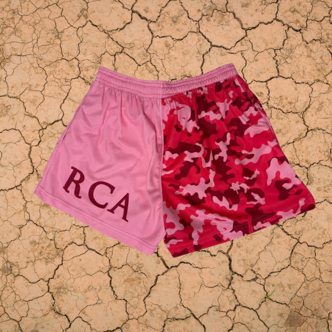 RCA PINK CAMO FOOTY SHORTS