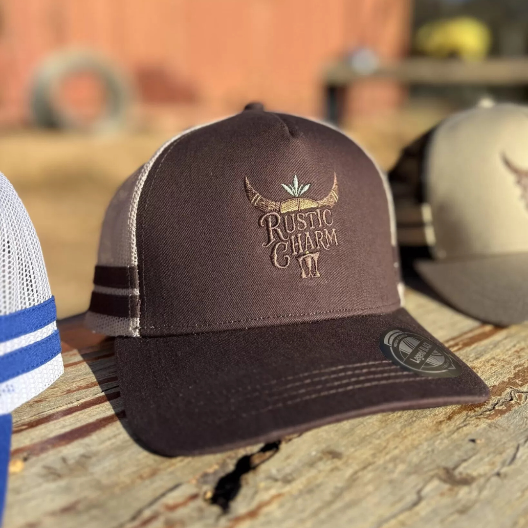 RCA Striped Trucker Cap - BROWN/KHAKI - EMBROIDERED LOGO