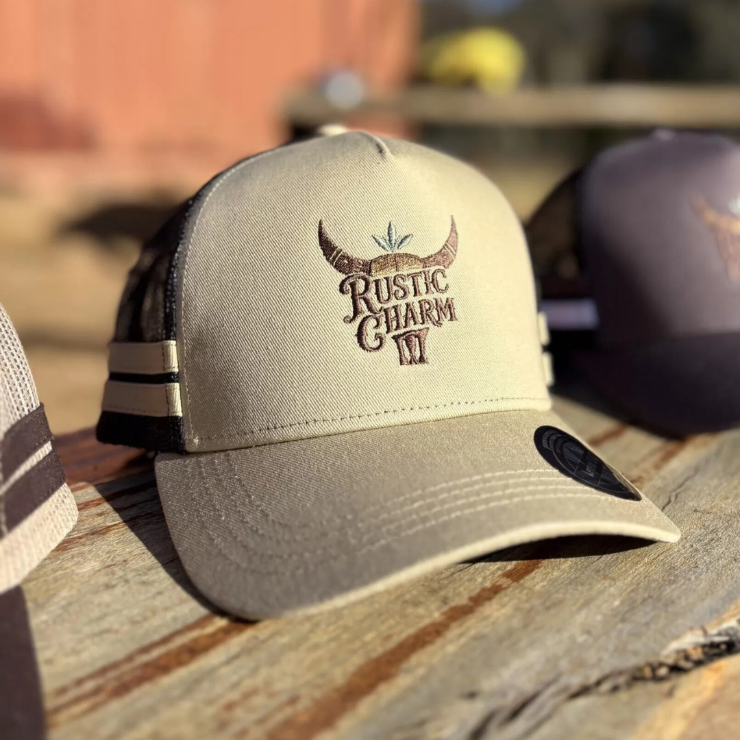 RCA Striped Trucker Cap - SAND/BLACK - EMBROIDERED LOGO