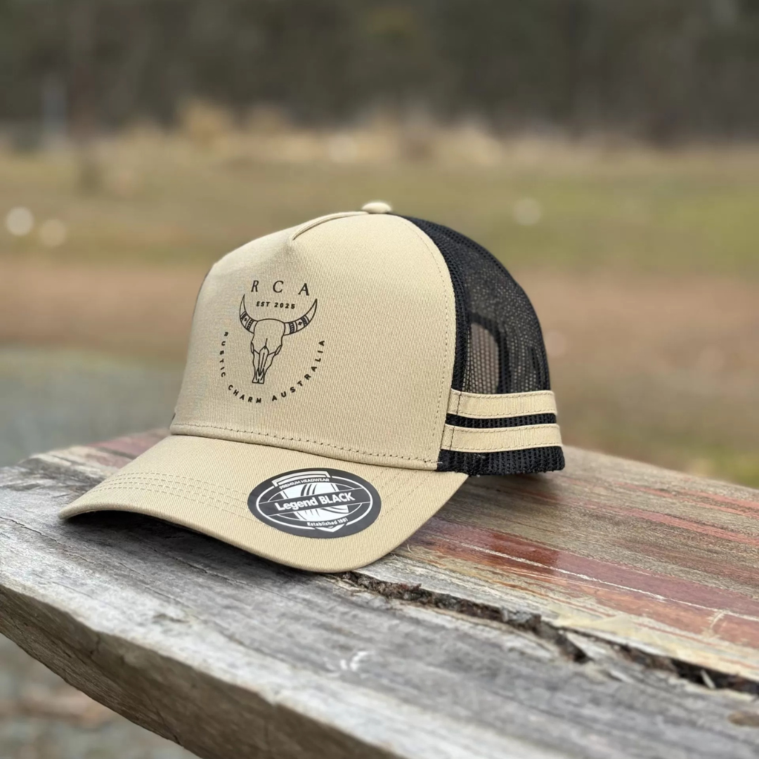RCA Striped Trucker Cap - SAND/BLACK